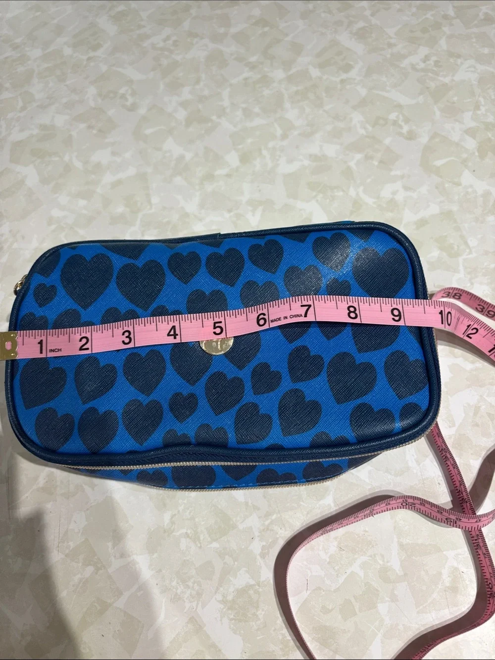 Dabney Lee Multiple Compartment Blue Cosmetic Pouch with Navy Heart Print